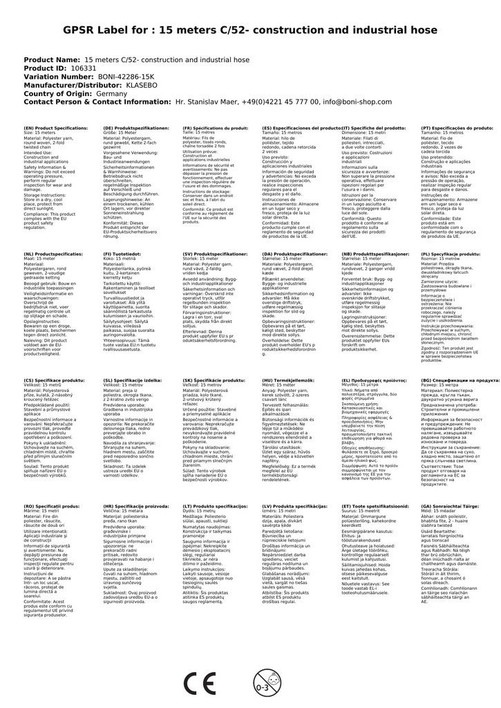 15 metrů C/52- stavební a průmyslová hadice-1