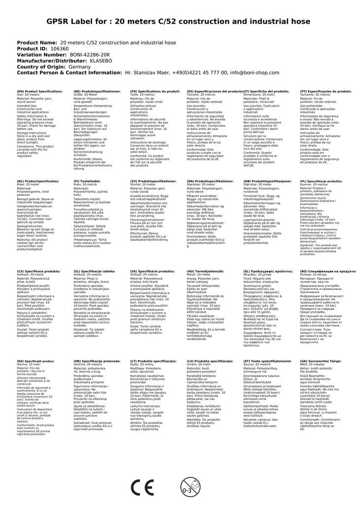 20 metrů C/52- stavební a průmyslová hadice-1