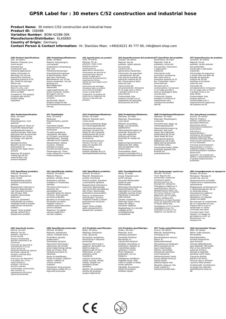 30 metrů C/52- stavební a průmyslová hadice-1