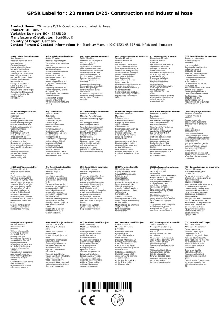 20 metrů D/25- stavební a průmyslová hadice-1