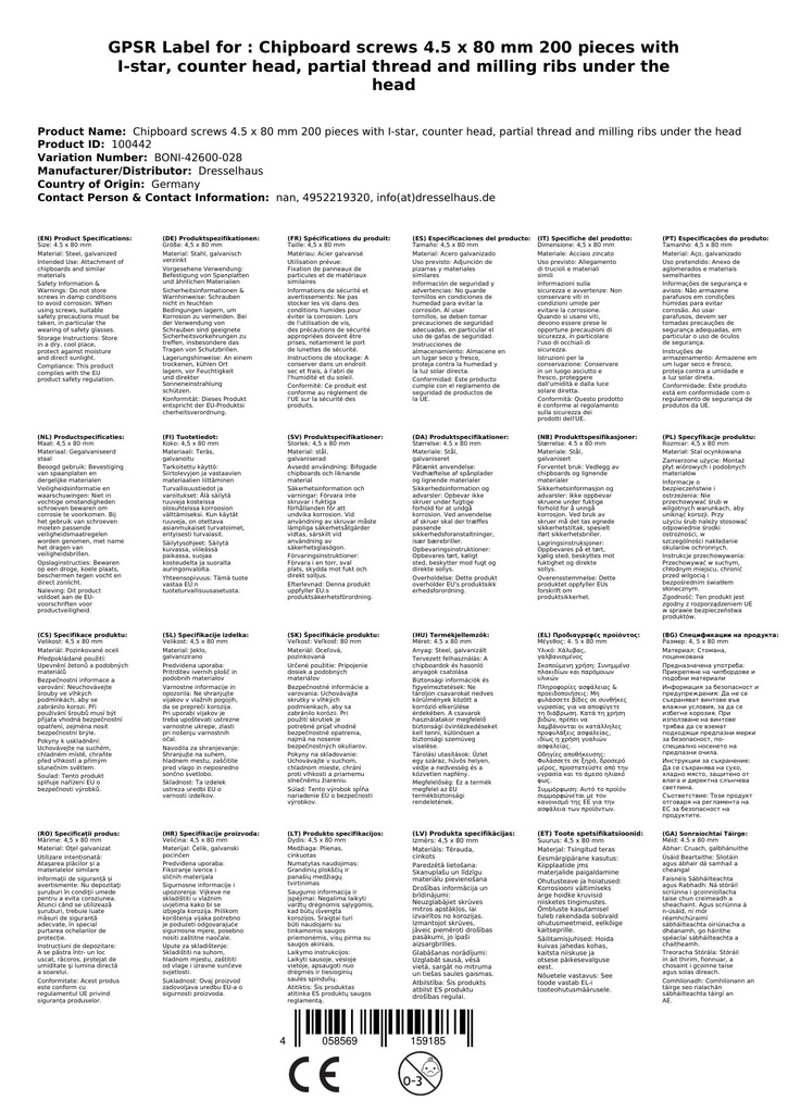 Dřevotřískové šrouby 4,5 x 80 mm 200 kusů s I-hvězdou, zápustnou hlavou, částečným závitem a frézovacími žebry pod hlavou-2