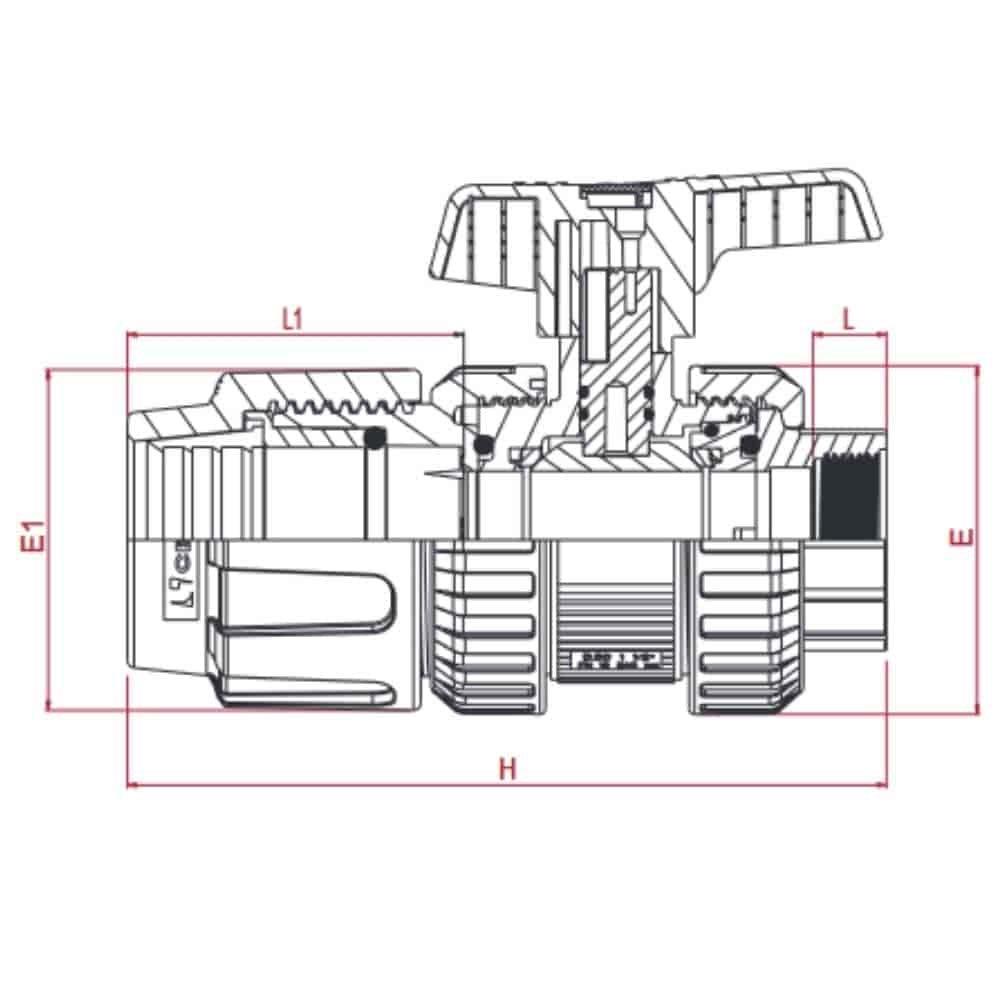 PP PE trubková šroubení kulový ventil 40 x 1 1/4" IG-0