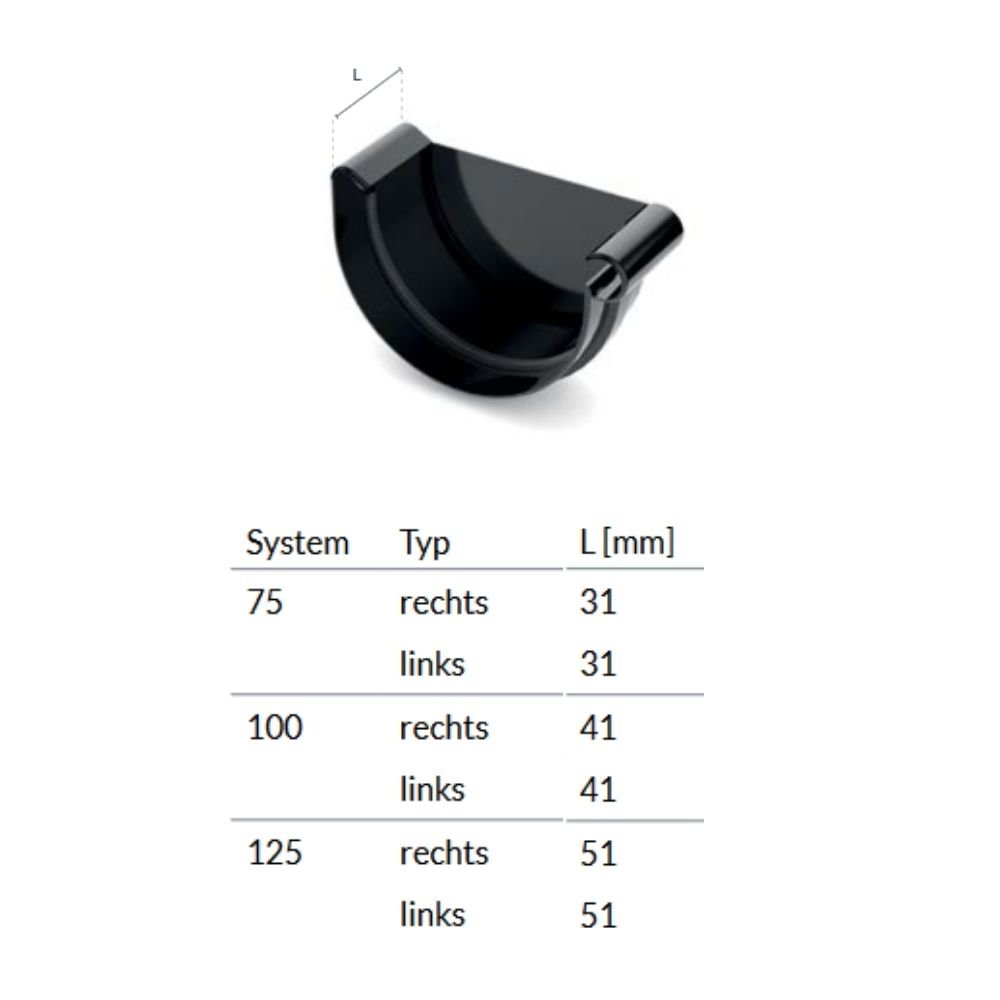 Koncovka žlabu vlevo hnědá System 75-0