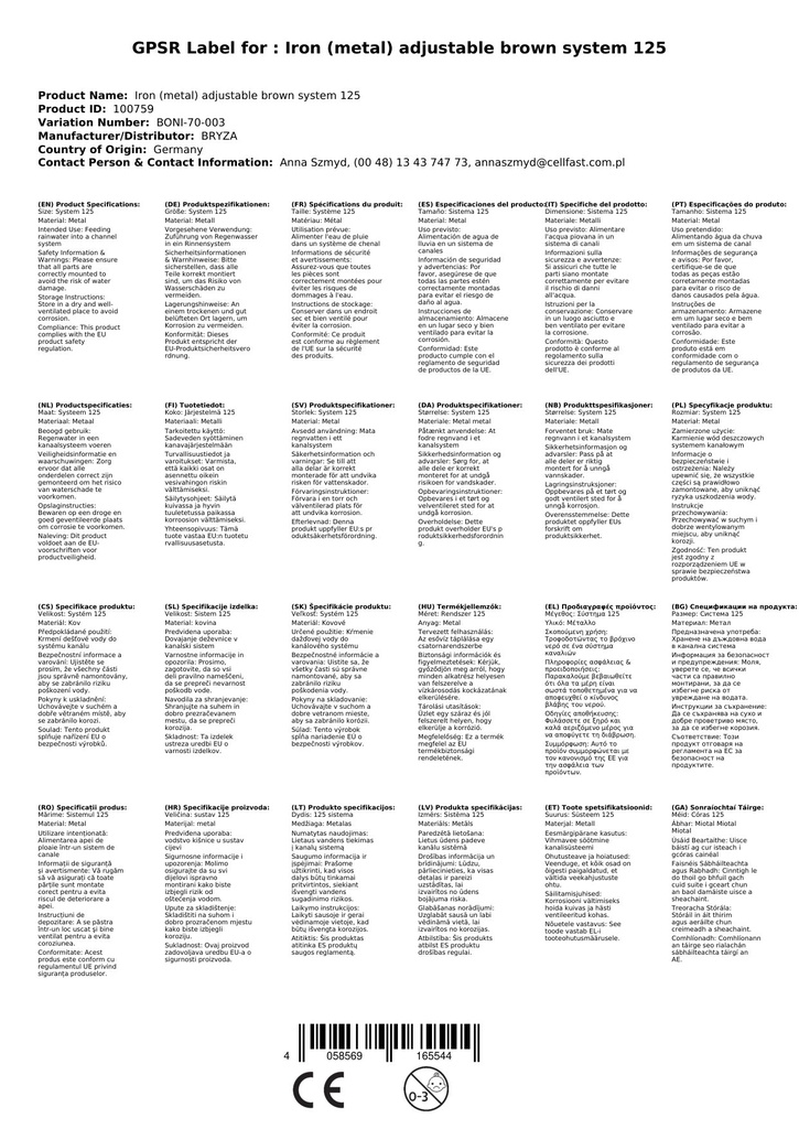 Žlabové železo (kov) nastavitelné hnědé systém 125-1