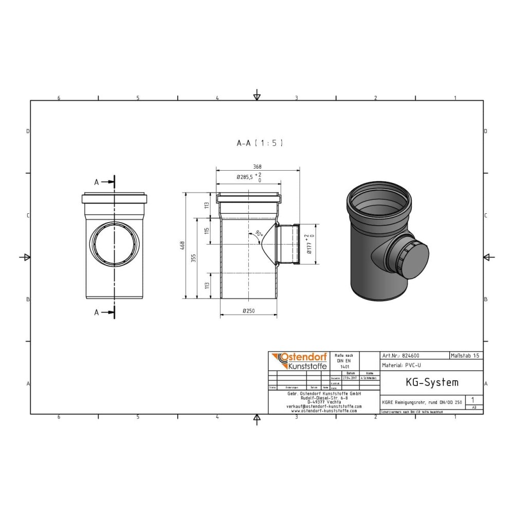 KGRE čisticí potrubí DN/OD 250 s kulatým víkem-1