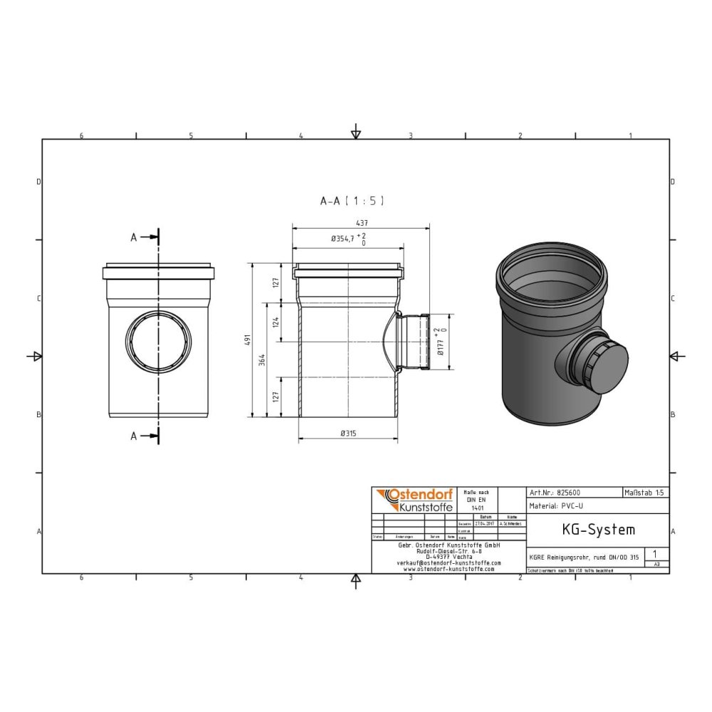 KGRE Čisticí trubka DN/OD 315 s kulatým víkem-1