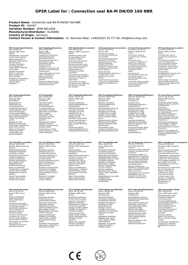 Připojovací těsnění BA-M DN/OD 160 NBR-2