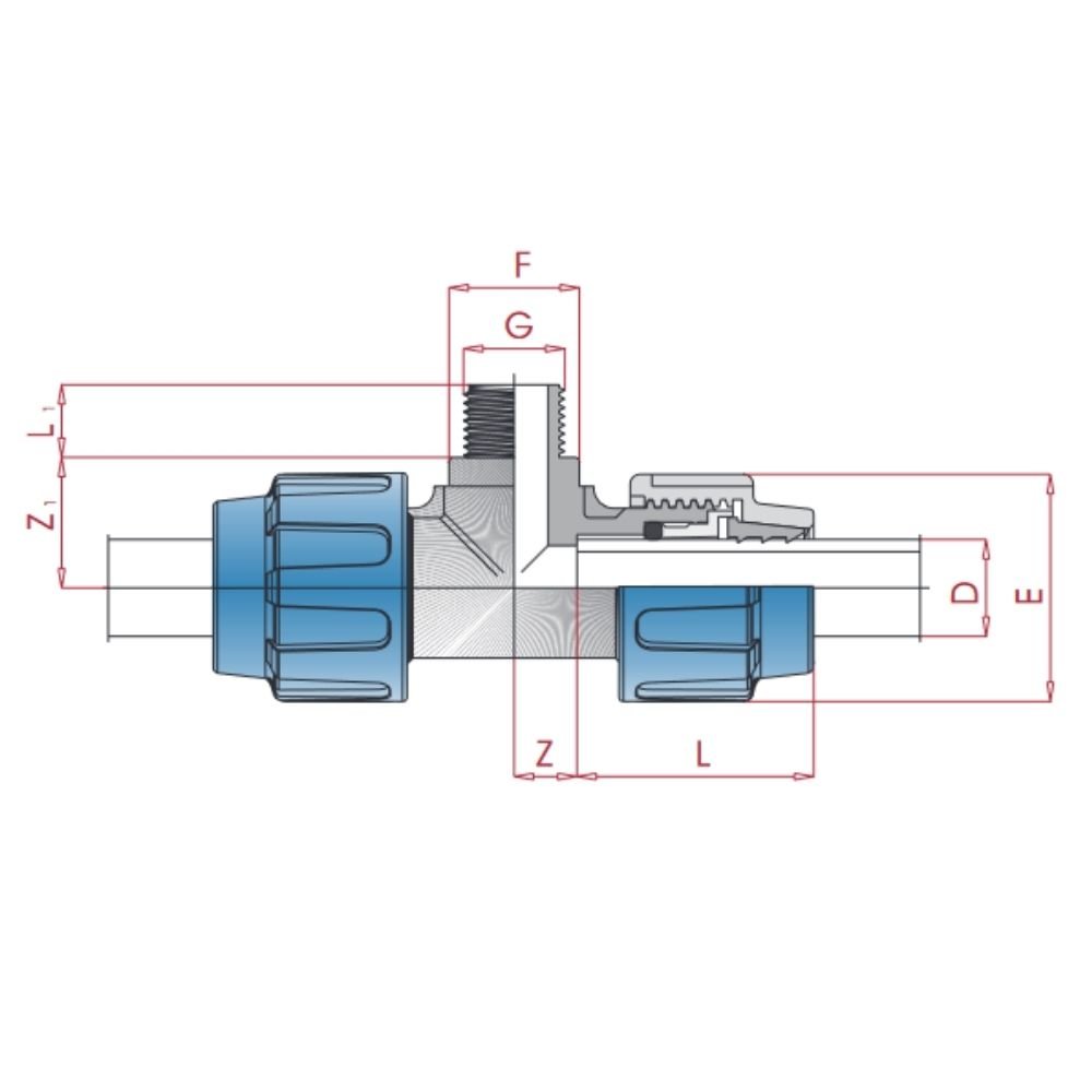 PP PE trubková šroubení T-kus 20 x 3/4" AG x 20-0