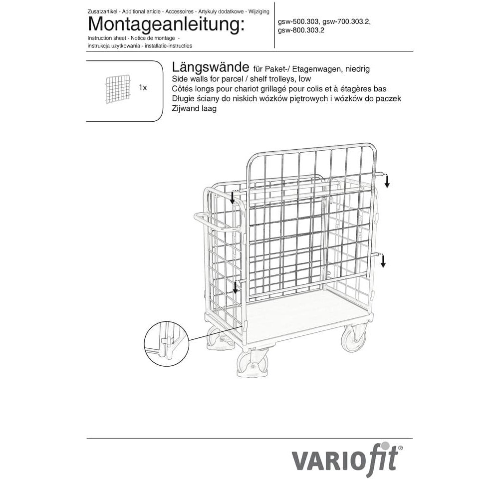 Přídavná mřížka pro nízký etážový vozík 850 x 500 mm Typ S-0