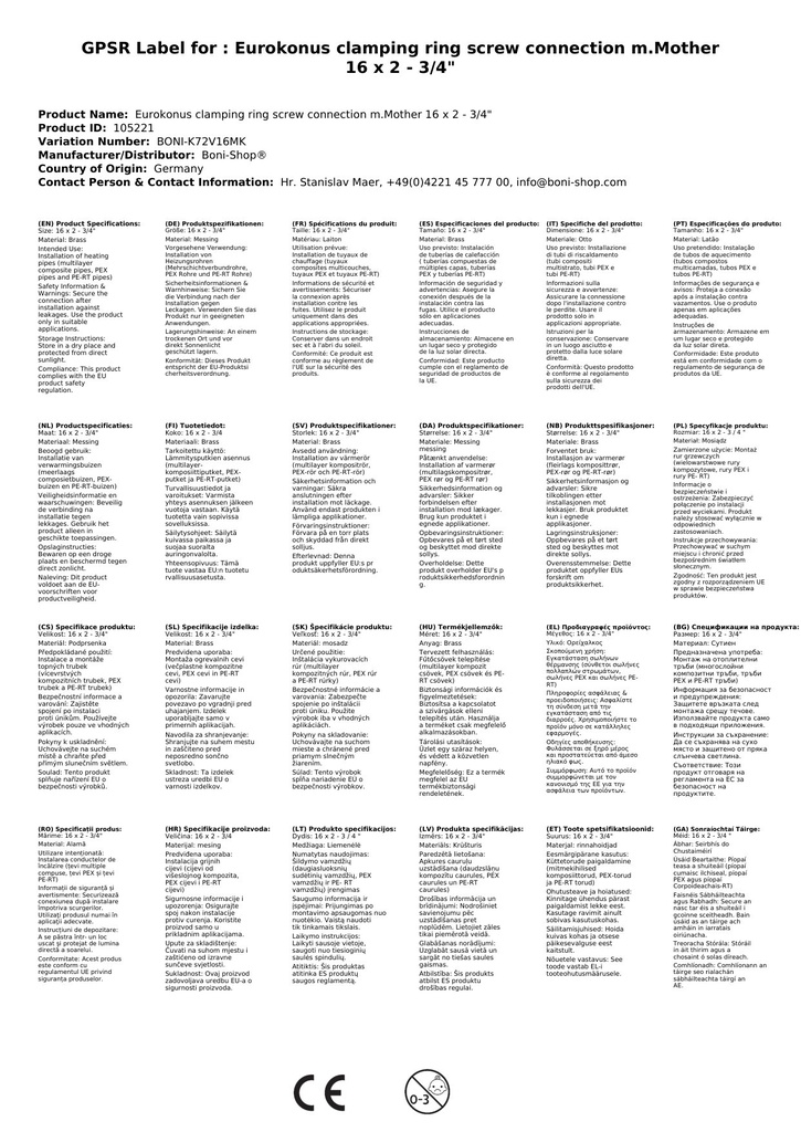 Eurokonus Klemmringverschraubung s maticí 16 x 2 - 3/4"-2