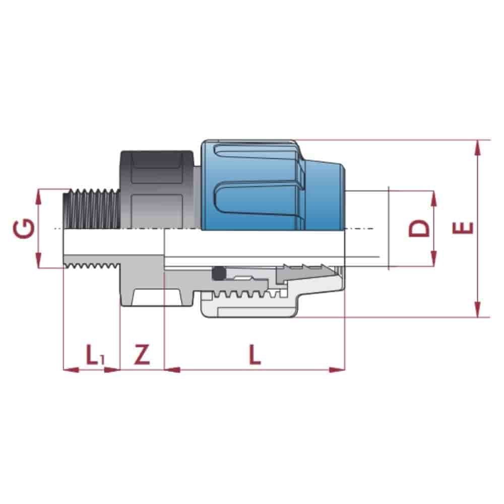 PP PE trubková šroubení spojka 25 x 1/2" AG-0