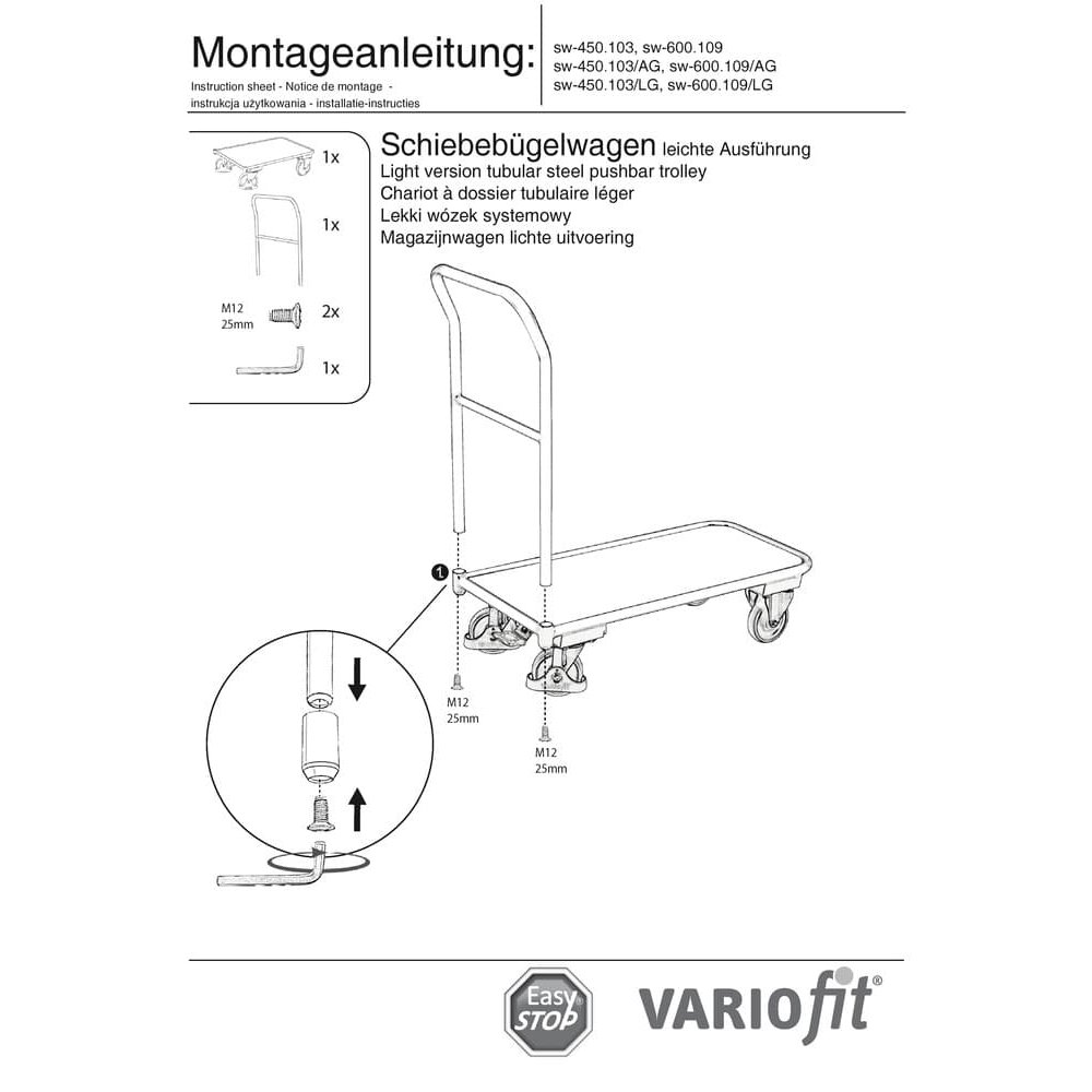 Vozík s posuvným madlem 200 kg Typ S + EasySTOP-0