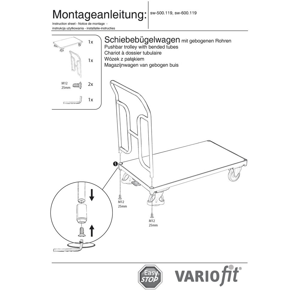 Vozík s rukojetí 250 kg typ M + EasySTOP-0