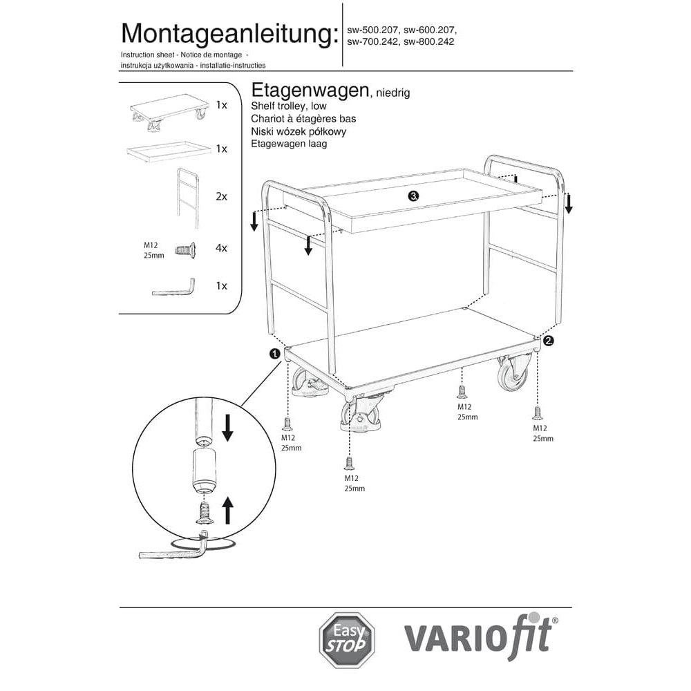 Regálový vozík s 2 podnosy 250 kg Typ S + EasySTOP-1