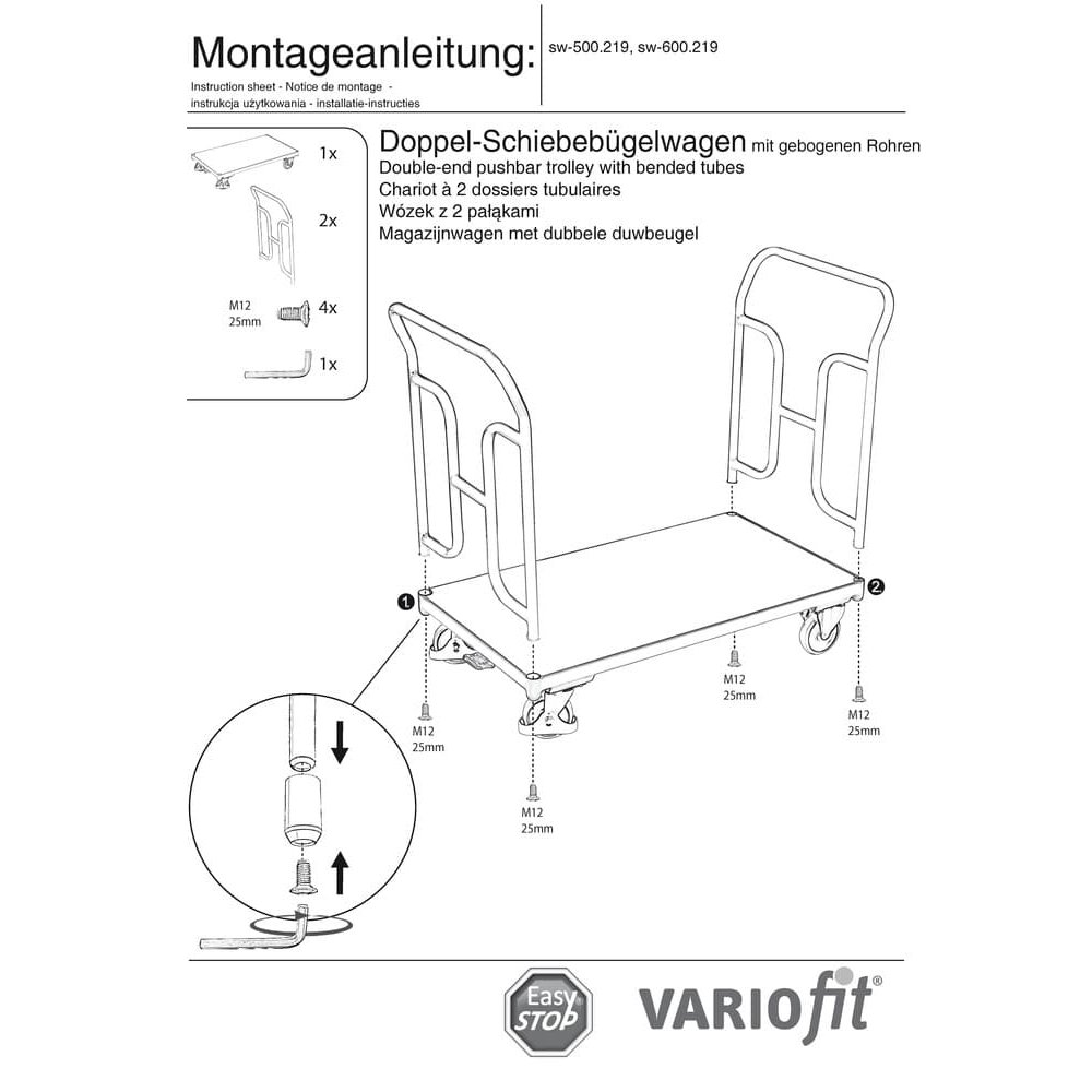 Dvojitý vozík s posuvným držadlem 250 kg Typ M + EasySTOP-0