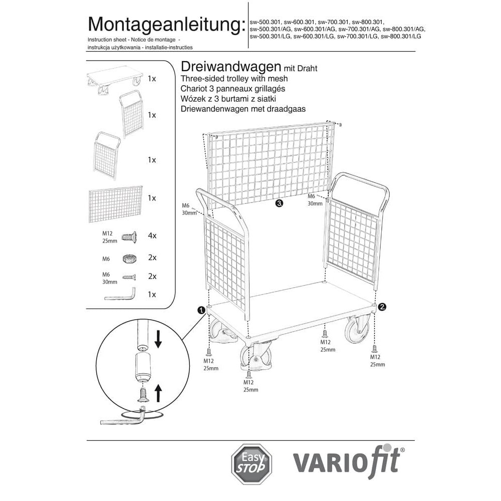 Drátěný třístranný vozík 400 kg Typ S + EasySTOP-1