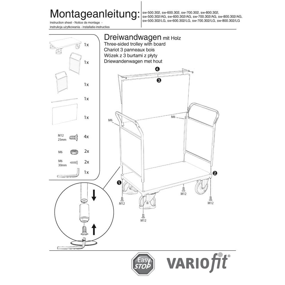 Třístranný vozík 400 kg Typ S + EasySTOP-0