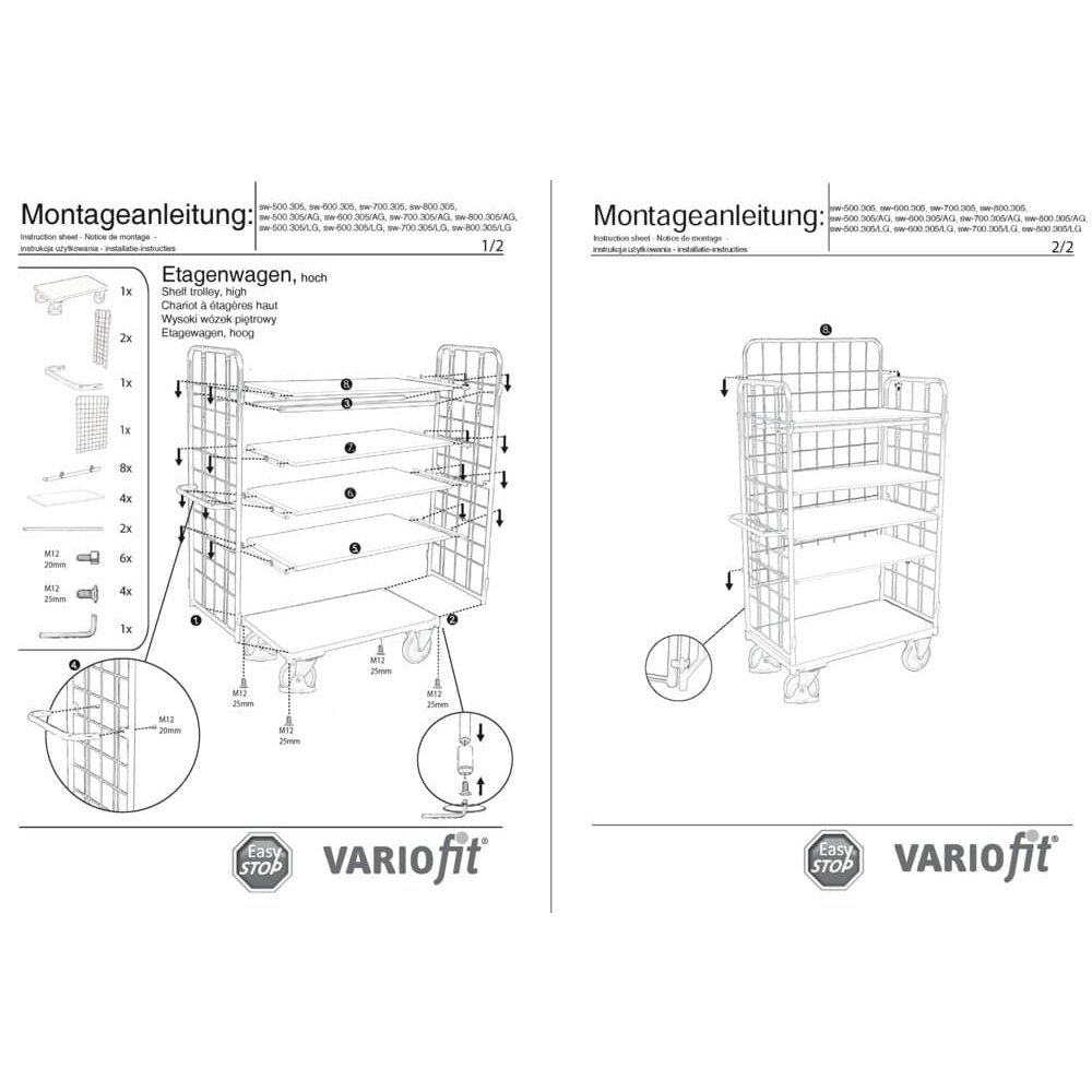 Paket-Dreiwandwagen vysoký s 5 policemi 400 kg nosnost Typ S + EasySTOP-0