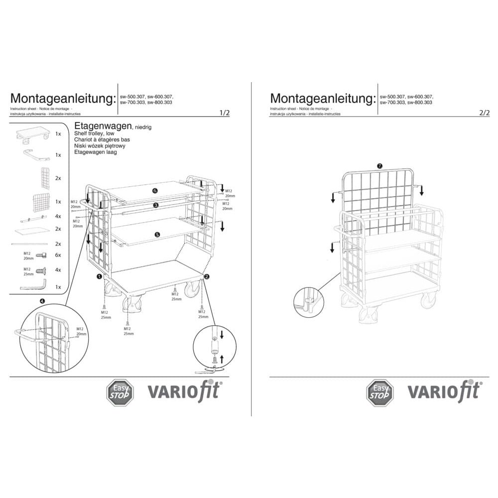 Balíkový třístranný vozík s 3 policemi 400 kg nosnost Typ S + EasySTOP-0