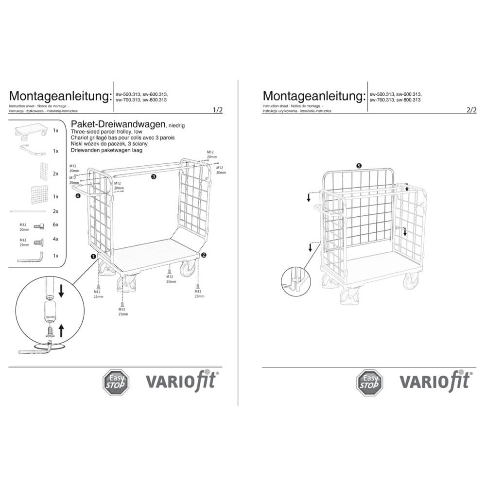 Paketový třístranný vozík nízký typ S + EasySTOP-0