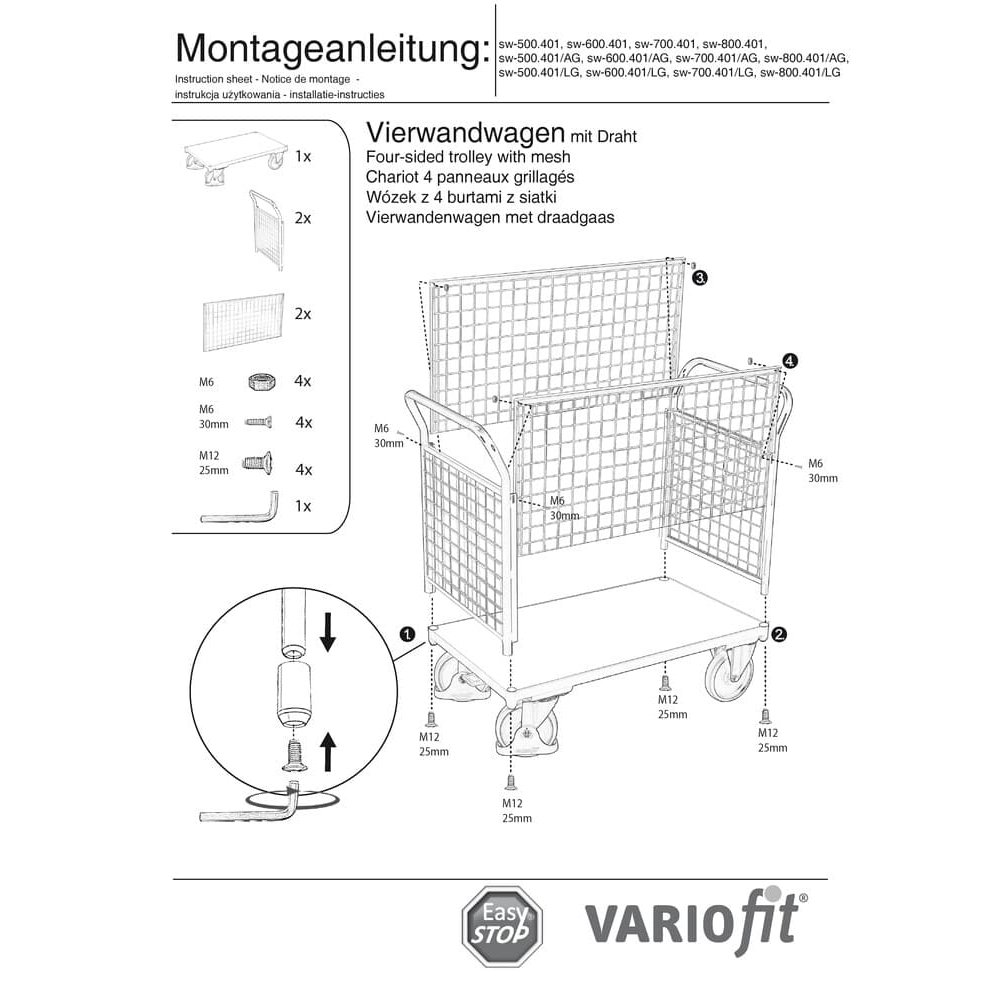 Drátěný čtyřstranný vozík 400 kg Typ S + EasySTOP-0