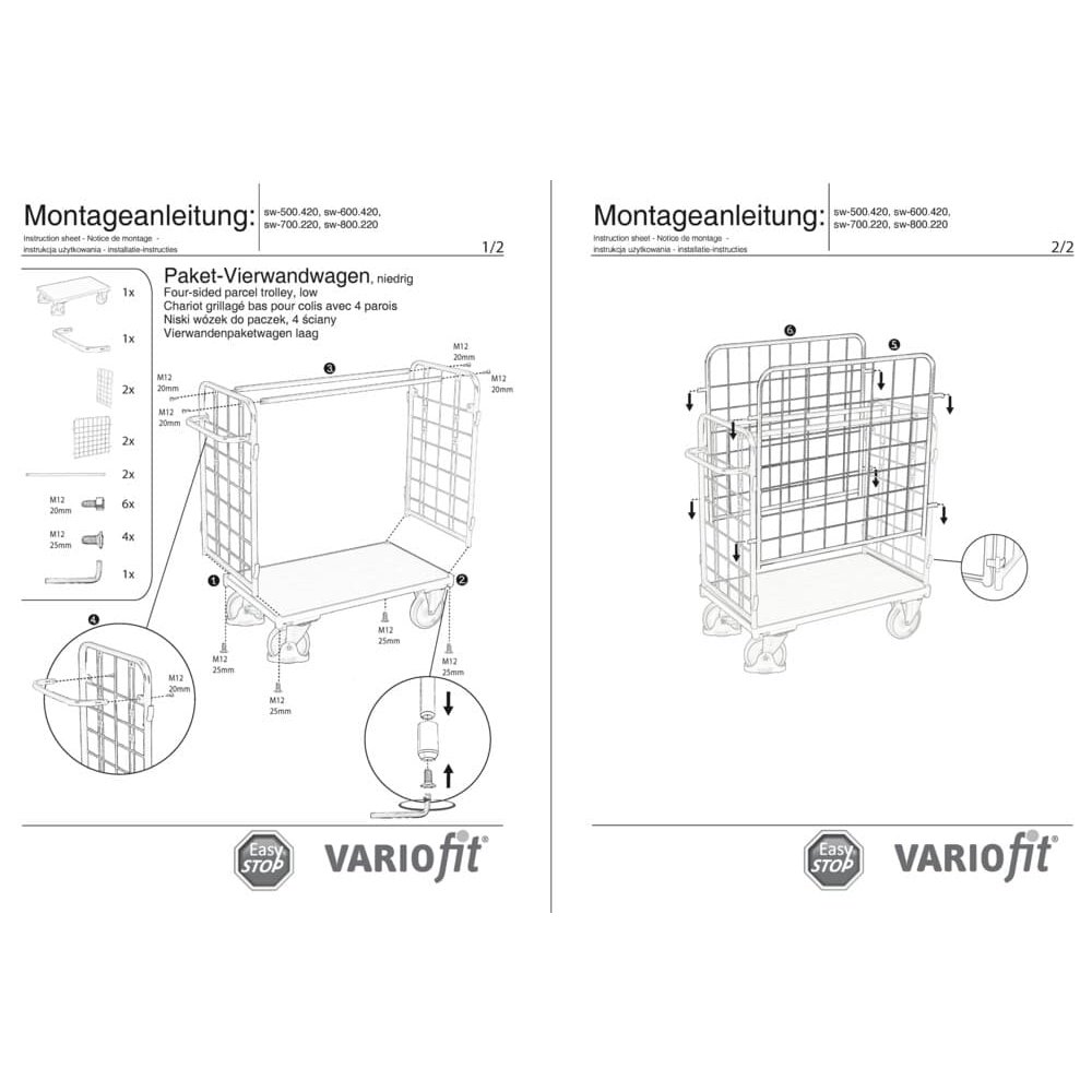 Balíkový čtyřstranný vozík nízký Typ S + EasySTOP-1