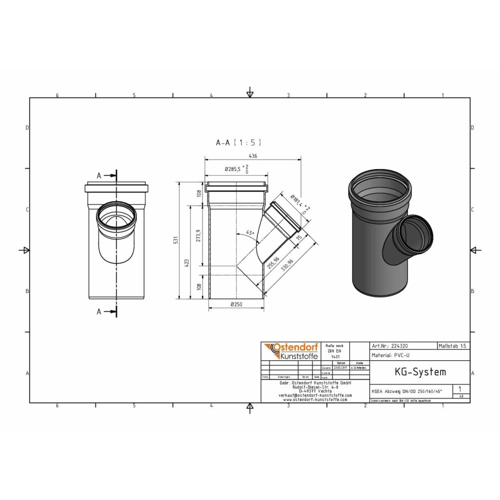 KGEA odbočka DN/OD 250/160 45 stupňů-2