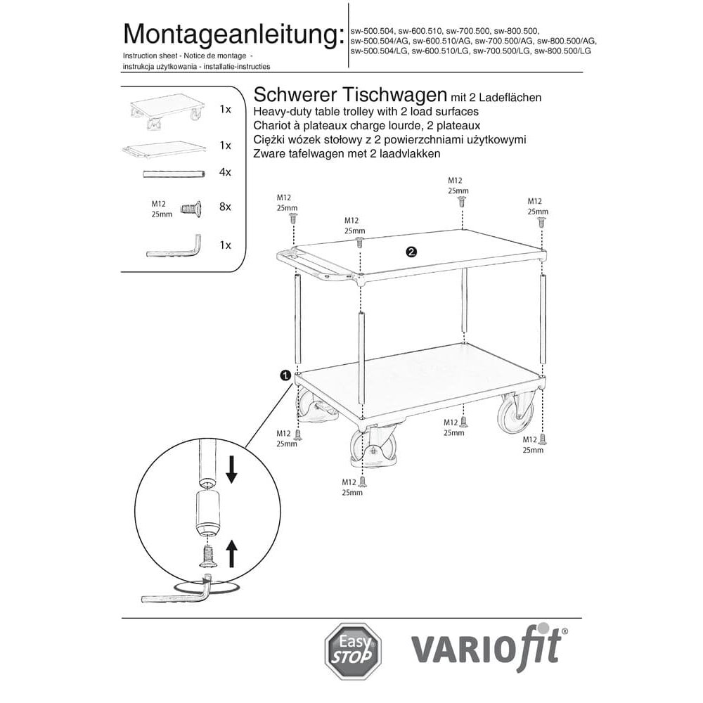 Těžký stůl s nosností 500 kg se 2 nakládacími plochami Typ M + EasySTOP-0