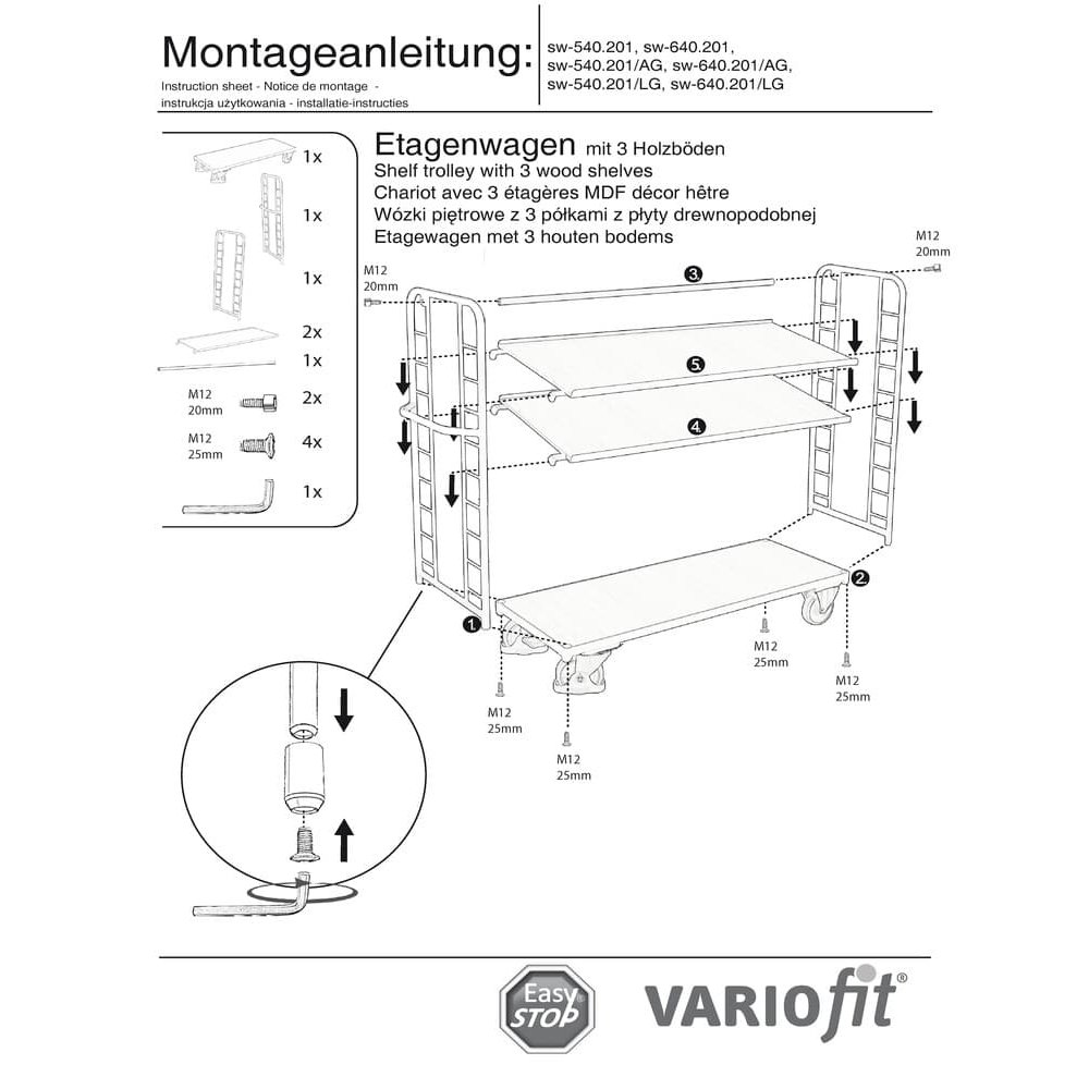 Regálový vozík se 3 policemi 400 kg Typ L + EasySTOP-0