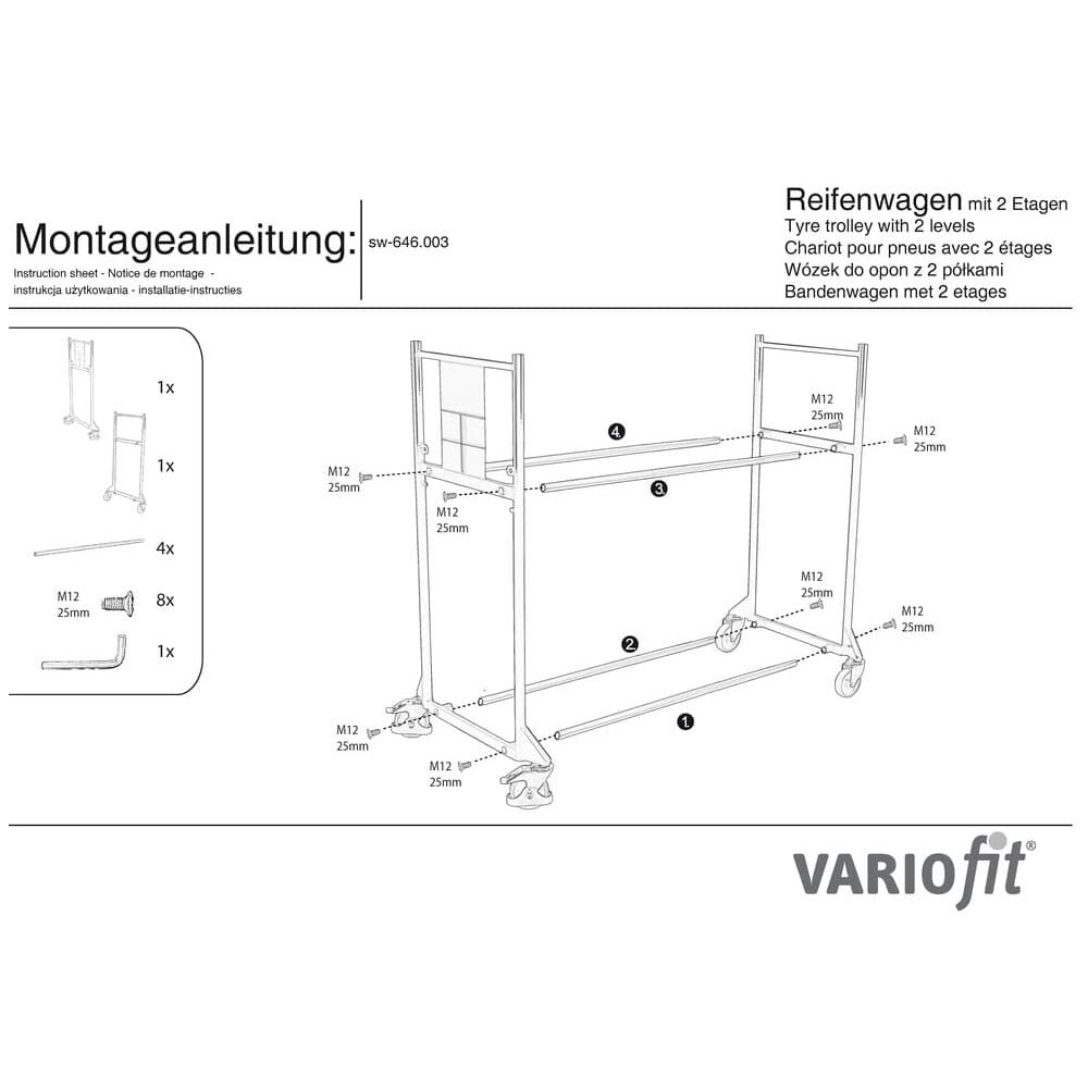 Přepravní vozík na pneumatiky 300 kg se 2 úrovněmi s termoplastickými gumovými koly 1205 x 780 x 1430 mm-1