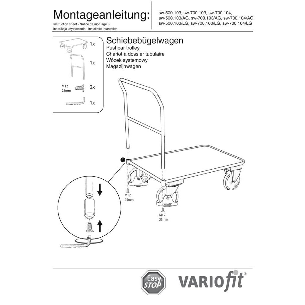 Vozík s posuvnou rukojetí 400 kg Typ L + EasySTOP-0