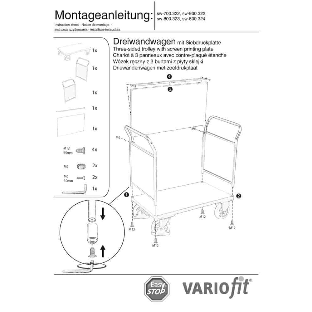 Třístranný vozík 1000 kg typ S + EasySTOP-0