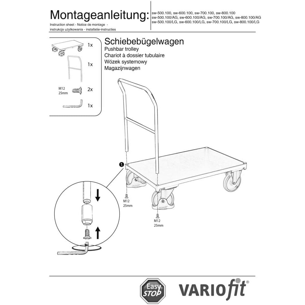 Vozík s posuvnou rukojetí 500 kg Typ XL + EasySTOP-0