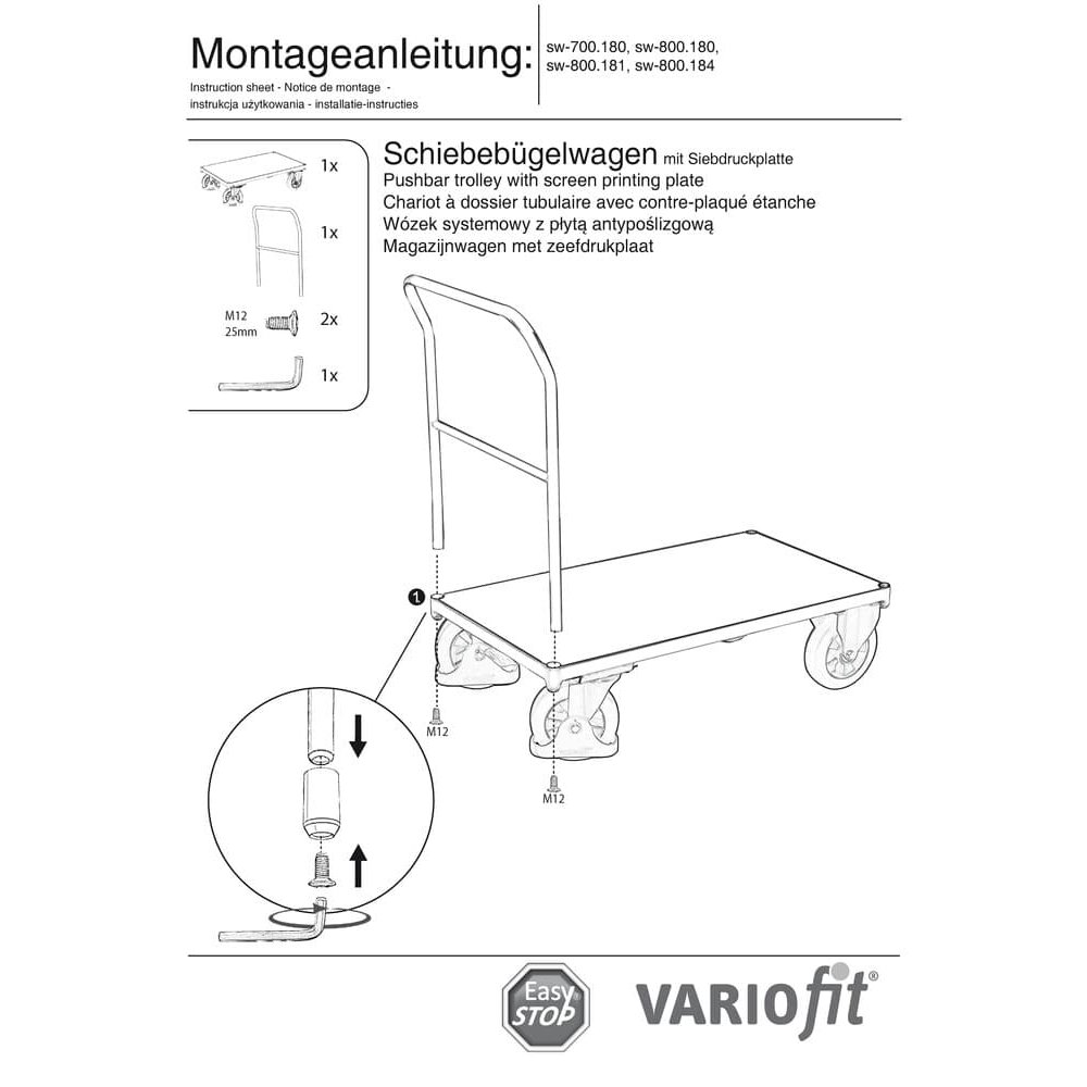 Vozík s posuvnou rukojetí 1000 kg typ L + EasySTOP-0