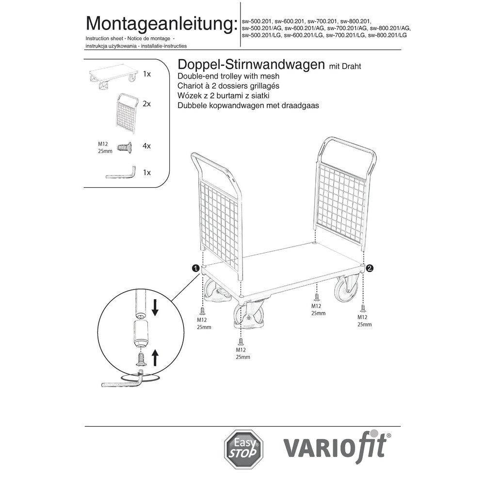 Dvojitý drátěný čelní vozík 500 kg Typ XL + EasySTOP-0