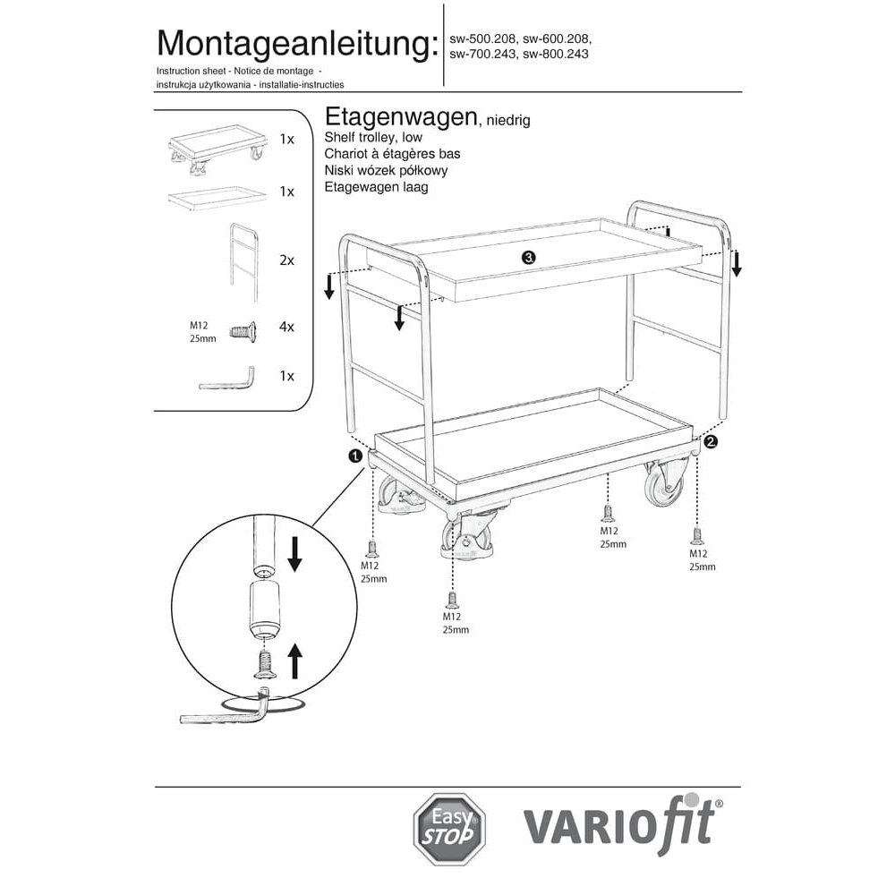 Etážový vozík se 2 tácy 250 kg nosnost typ XL + EasySTOP-1