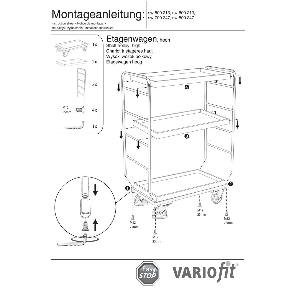 Patrový vozík vysoký 3 podnosy 250 kg nosnost Typ XL + EasySTOP-1