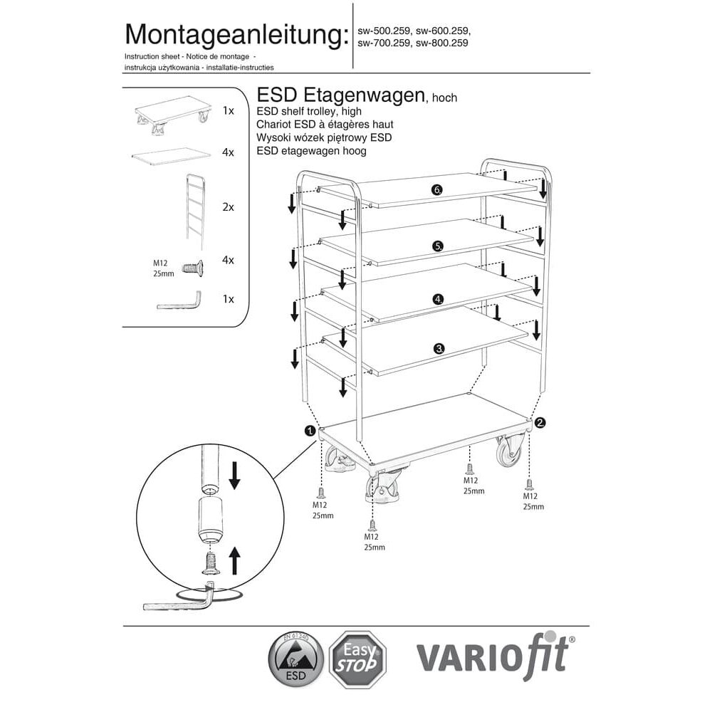 Vysoký ESD vozík s 5 policemi Typ XL + EasySTOP-0