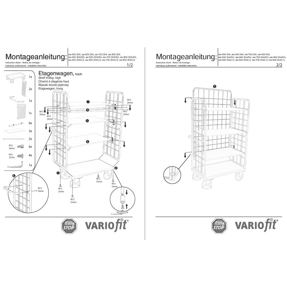 Balíček vysoký třístranný vozík se 4 policemi 500 kg Typ XL + EasySTOP-0