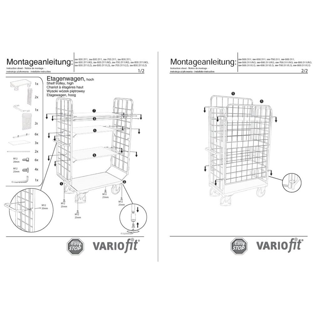 Balíček-vysoký čtyřstranný vozík se 3 policemi Typ XL + EasySTOP-0