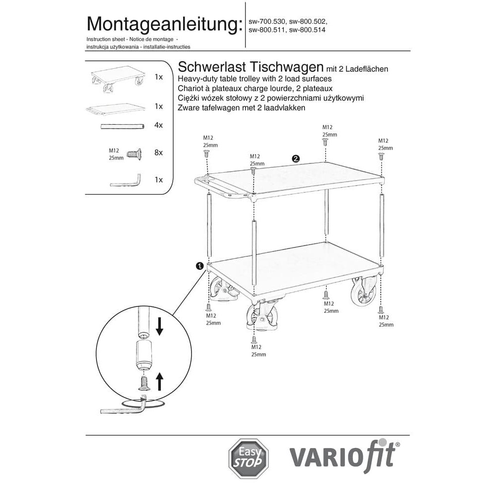 Těžký stolek 1000 kg se 2 nakládacími plochami Typu M + EasySTOP-0