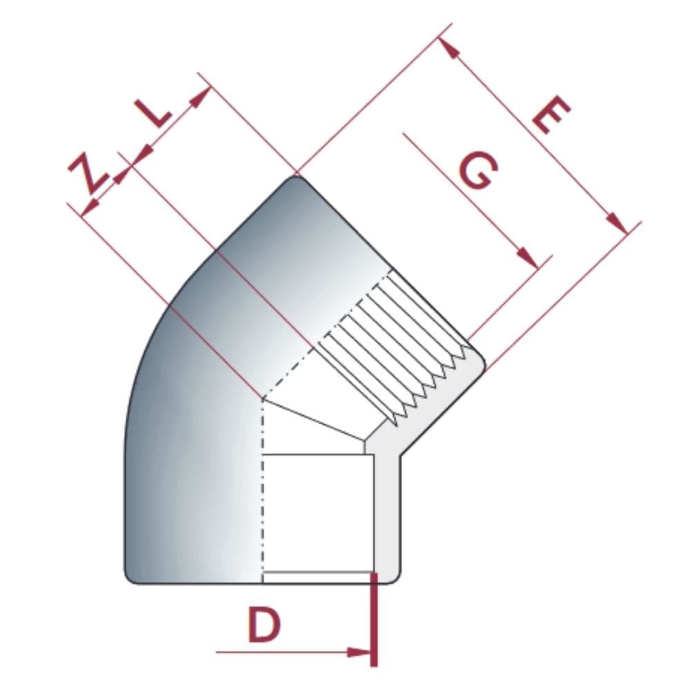 PVC-U 45° koleno objímka x IG 20 mm x 1/2" PN10-0