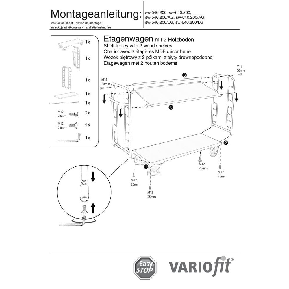 Regálový vozík s 2 policemi 250 kg nosnost Typ M + EasySTOP-0