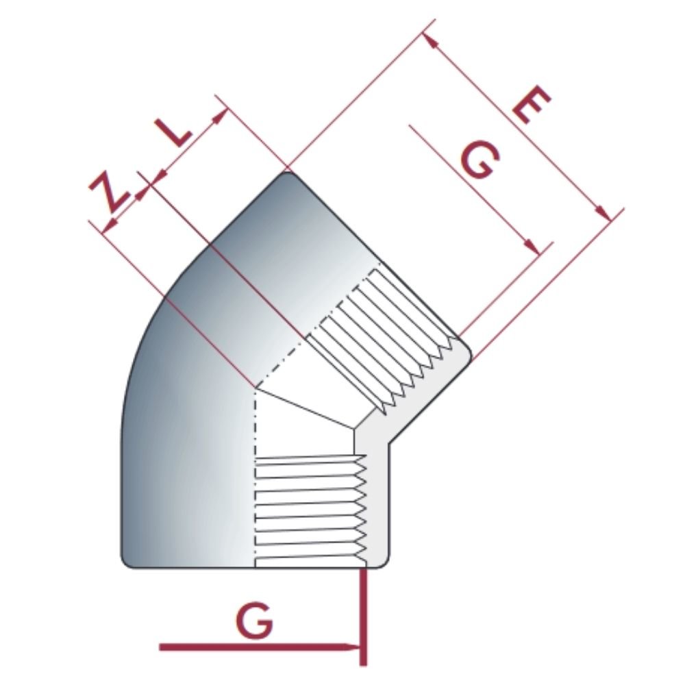 PVC-U 45°Koleno IG 1 1/2" PN10-0