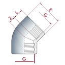 PVC-U 45°Koleno IG 2" PN10-0