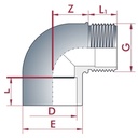 PVC-U 90° koleno objímka x AG 63 mm x 2" PN10-0