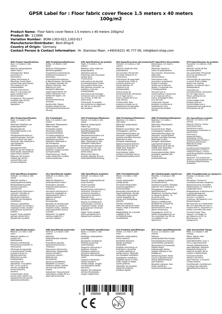 Půdní textilie Krycí rouno 1,5 metru x 40 metrů 100g/m²-2