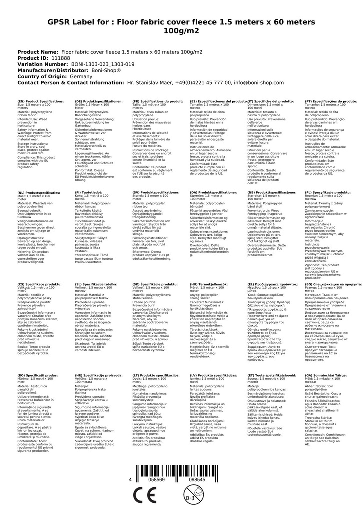 Půdní textilie Krycí rouno 1,5 metru x 60 metrů 100g/m²-2