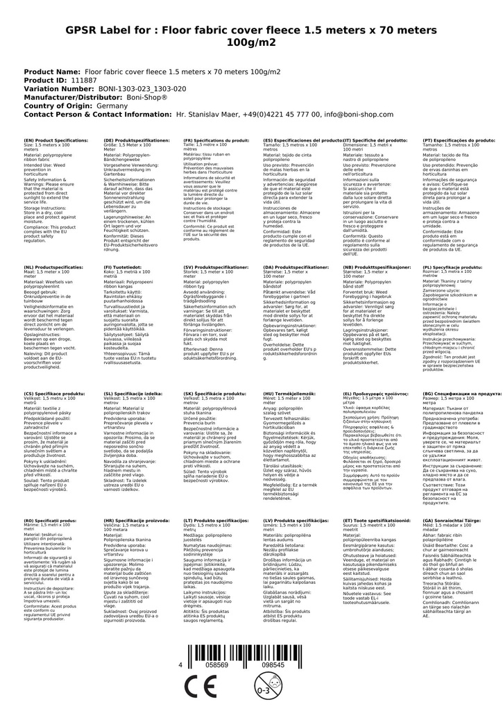 Půdní textilie Krycí rouno 1,5 metru x 70 metrů 100g/m²-2