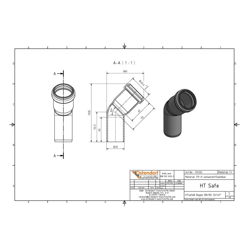 HTsafeB Koleno DN/OD 32 45 Stupňů-1